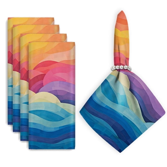 Bahomeck Napkins Set Of 4 Reusable Washable Square Fabric Dining Table Napkins Weddings Party Dinner Decor,18*18 Inch,Abstract Waves And The Sky At Sunset