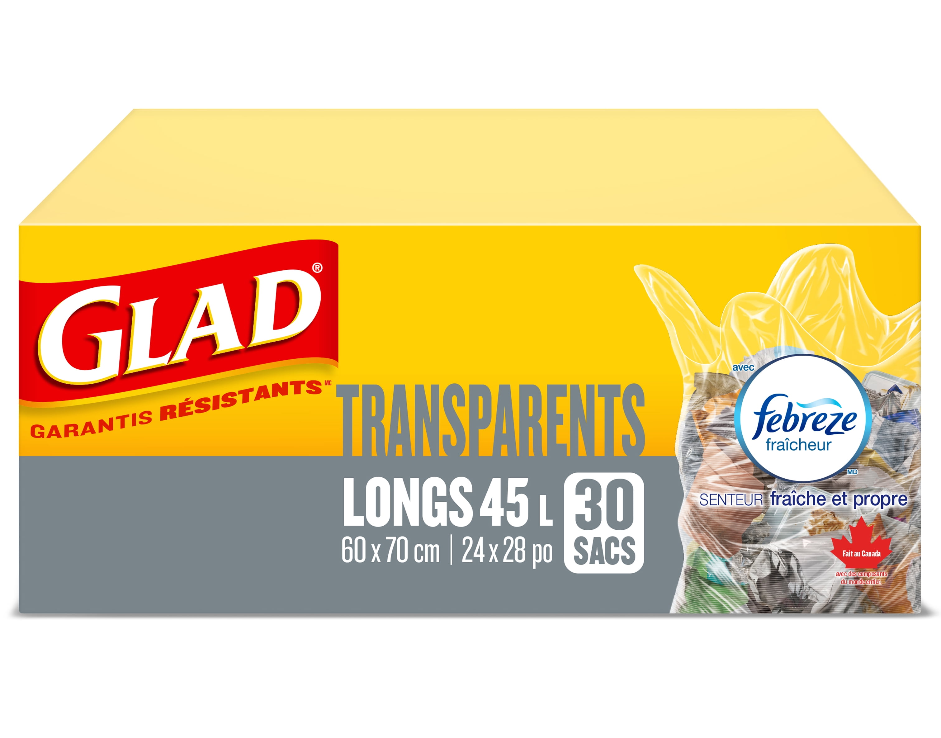 Glad Clear Garbage Bags - Tall 45 Litres - Febreze Fresh Clean Scent,, 30 Bags