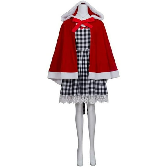 Women's Festive Holiday Cindy Luo Costume Set - Cheerful Red Dress with Cape & Gloves