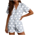 thumbnail image 2 of Blmnix 2 Piece Pajama Sets for Women 2 Piece Bamboo Pajamas Sleepwear Sets Short Pajama Gray Collared Short Sleeve Cropped Summer Pajamas for Women Set,M, 2 of 6