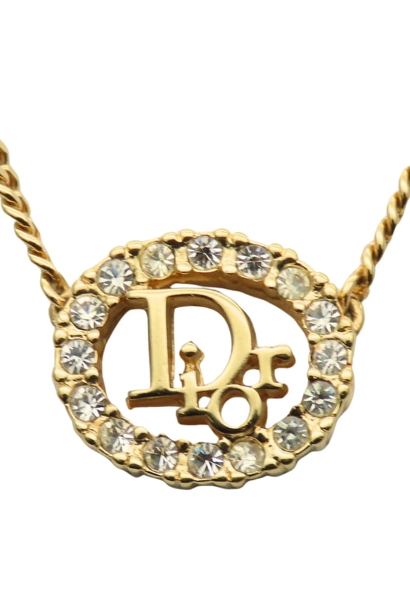 Pre-Owned Christian Dior CD logo necklace in gold GP plated metal for women. (Good)