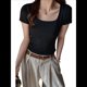thumbnail image 2 of Camiseta Interior de Cuello Cuadrado para Mujer (2025), Corta y Hombros Rectos, Ajustada. Negro M, 2 of 8
