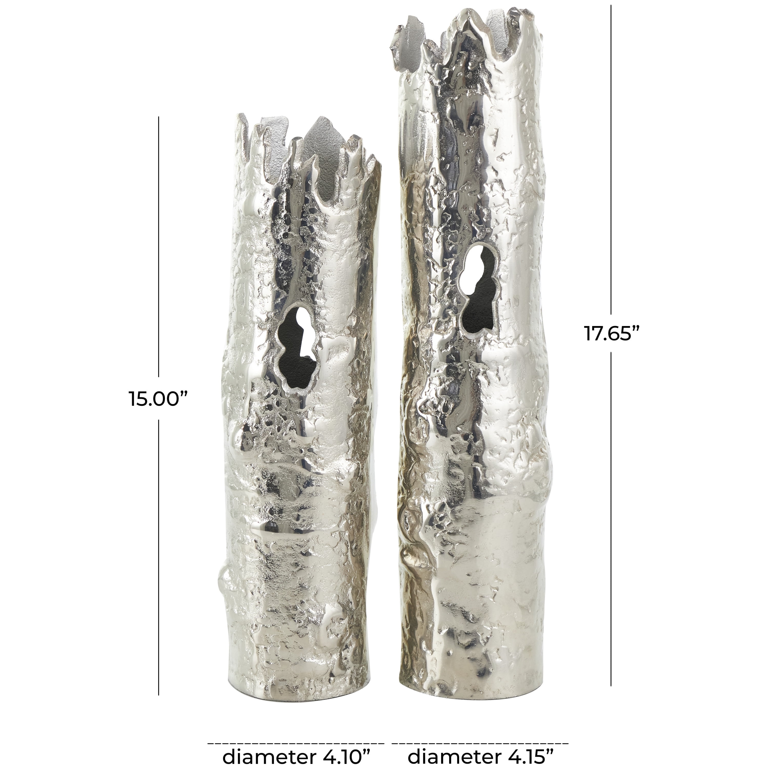 CosmoLiving by Cosmopolitan 18", 15"H Tree Trunk Inspired Silver Aluminum Vase, Set of 2