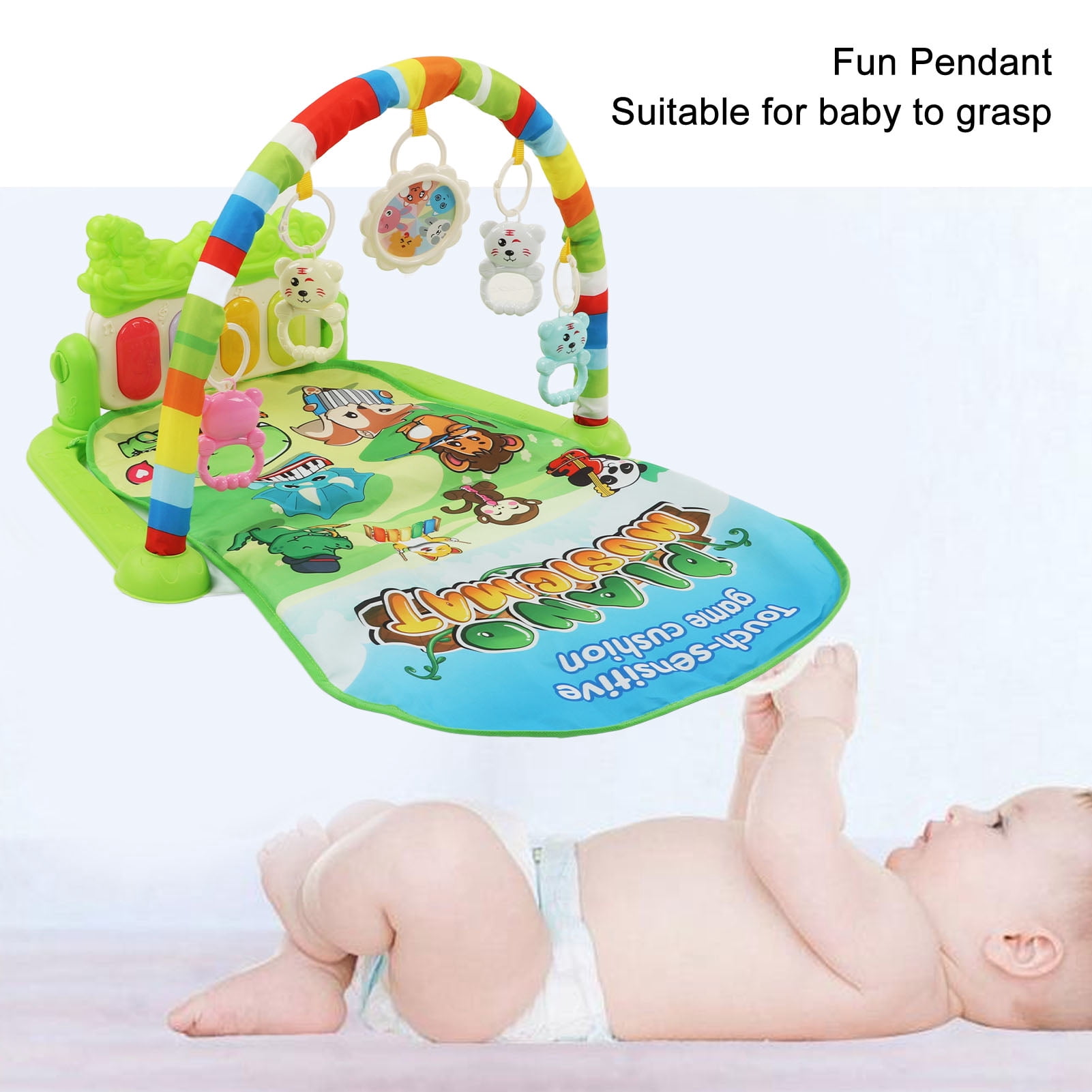 LAZIOEGR Baby Gym Activity Mat Kick & Play Piano with Musical Toys, Educational Sound and Light Playmat for Infants and Newborns, Green