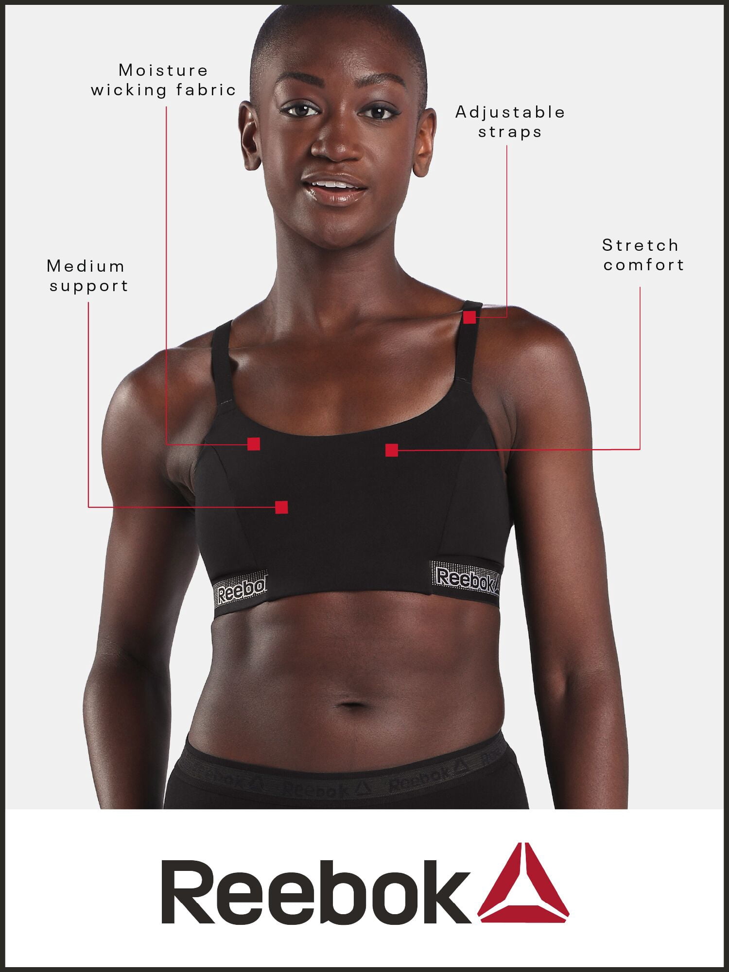 Reebok Women’s Pro-Series Medium Impact Sports Bra, Size S - 3XL