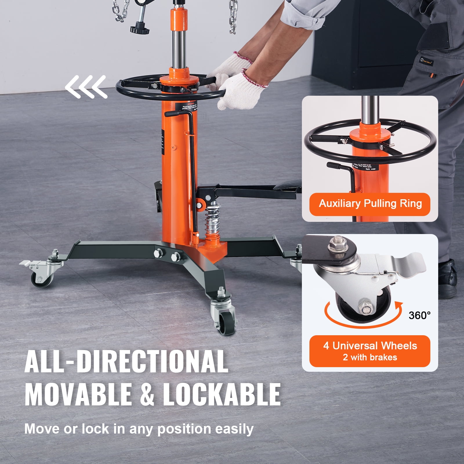VEVOR Transmission Jack, 1322 LBS Hydraulic Telescoping Transmission Jack, 32"-67" High Lift Floor Jack Stand with Foot Pedal, 360° Swivel Wheel, Hydraulic Transmission Jack Garage/Shop Lift Hoist