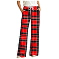 thumbnail image 3 of Tqcoqu Women's Plaid Print Wide Leg Pants, Elastic Waist Casual Lounge Sleep Long Trousers, Long Pajama Bottoms with Drawstring and Pockets,Women's S-XXL, 3 of 8