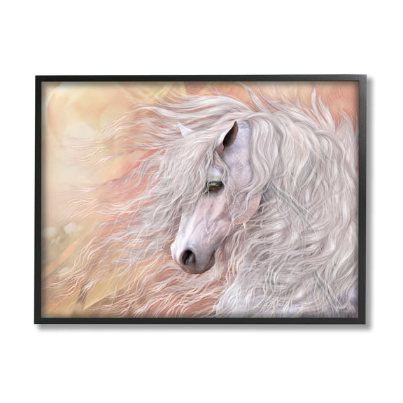 Stupell Industries Primavera White Horse Animals & Insects Painting Black Framed Art Print Wall Art, 14 x 11