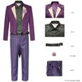 thumbnail image 5 of Disfraz de Cosplay de Anime The Joker Mortal Kombat 11, conjunto de traje morado con pantalón a rayas y cinturón, disfraces de Carnaval de Halloween para hombres adultos, 5 of 5