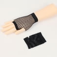 thumbnail image 3 of SUXIAN Fingerless Gloves Carnival Coarse Net Fishnet Stretchy Short Solid Punk Half Finger Nightclub Party Style Gloves Women Black One Size, 3 of 3