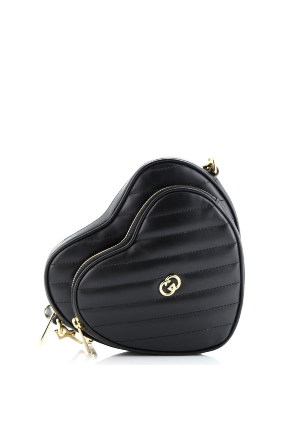Pre-Owned Interlocking G Heart Shoulder Bag Diagonal Quilted Leather Mini By Rebag