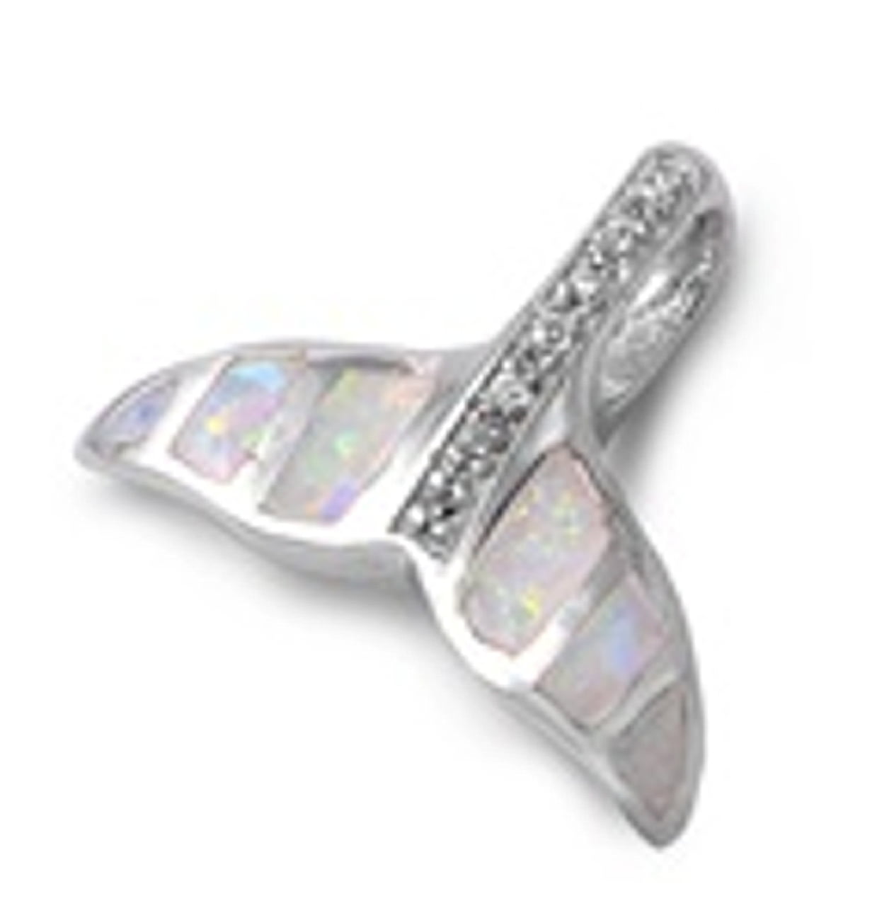 Sterling Silver Girls .8mm Whale Fluke Pendant Necklace Simulated Opal And Cubic Zirconia Center