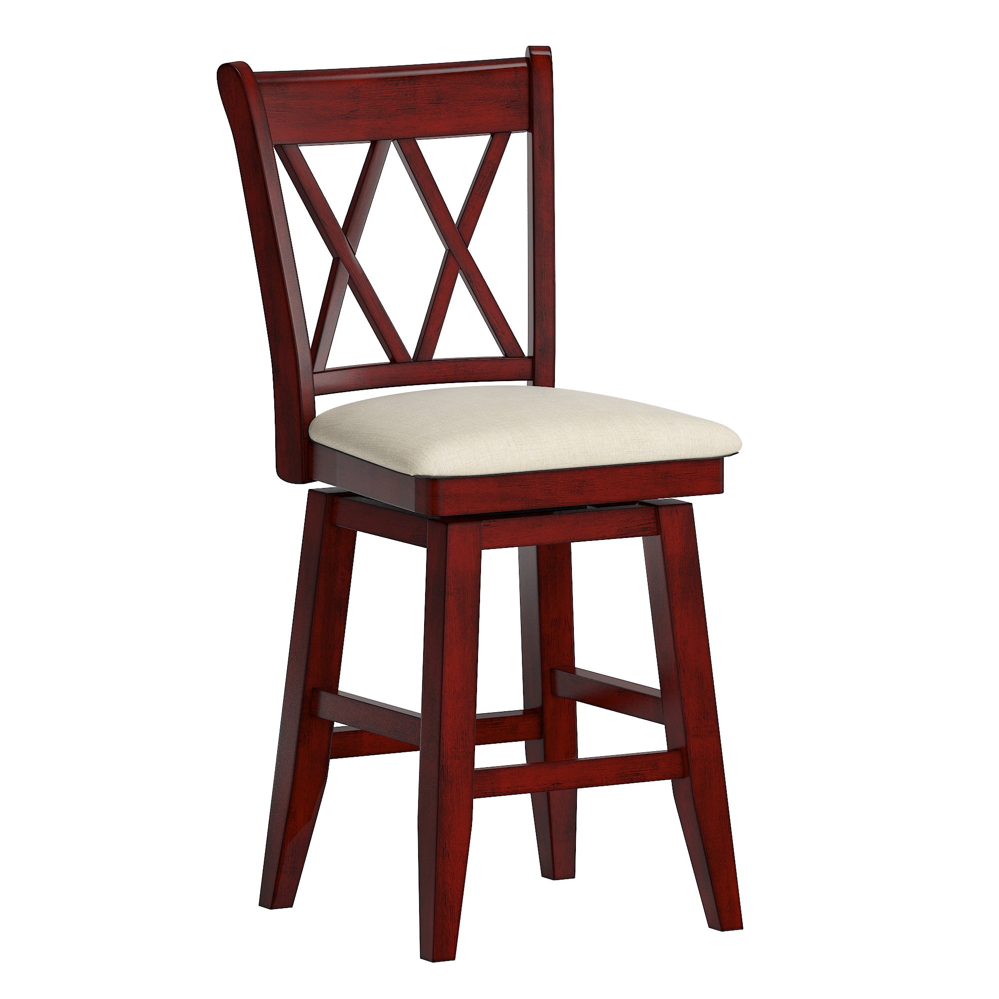 Weston Home Sheena Double X Back 24-inch Counter Height Wood Swivel Stool, Antique Berry Red