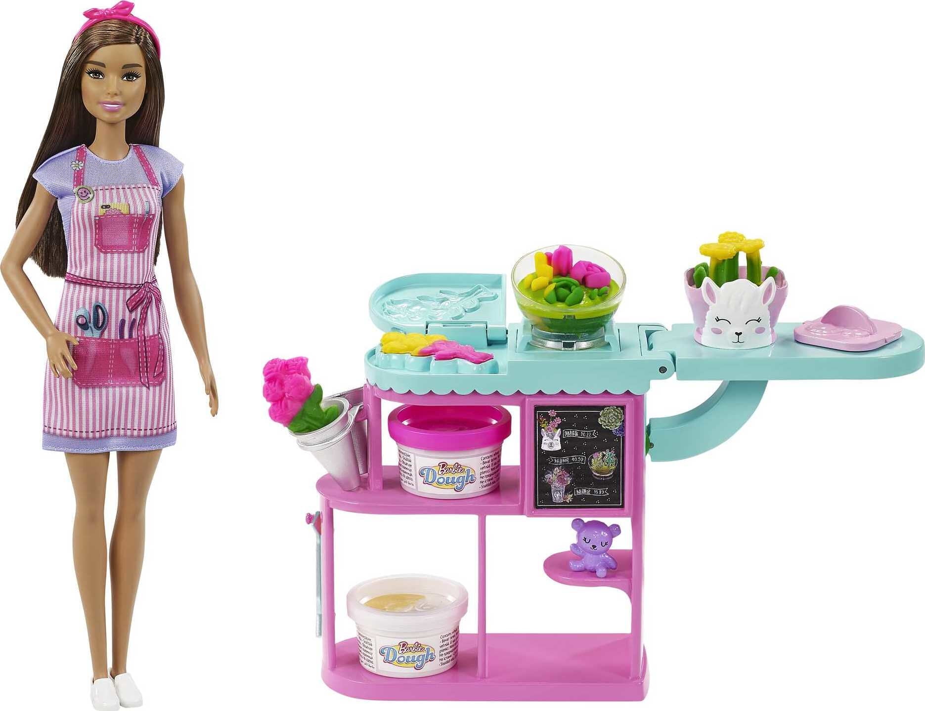 Barbie Florist Doll & Playset with Flower-Making Station, Molds, Dough & Accessories, Brunette Doll