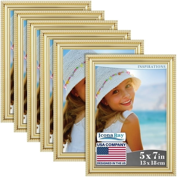 Icona Bay 5x7 Gold Picture Frames, Shabby-chic Style, 6 Pack, Inspirations Collection (US Company)