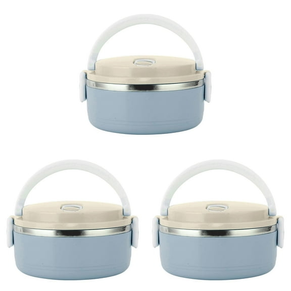 HJQEQVD 3 Pcs Thermos For Hot Food, Lunch Box, Thermal Lunch Box Stackable Hot Food Insulated Box 304 Stainless Steel Round Lunch Box Sealed Food Containers(Single Layer-Blue)