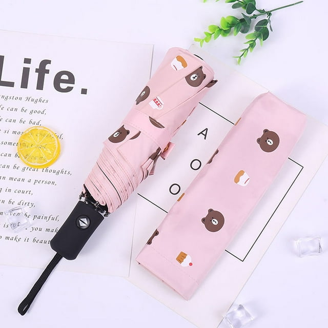 1 Pack Umbrella Automatic Travel Golf Sun Rain Windproof umbrellas with UV Protection for Woman Man, Bear Pink