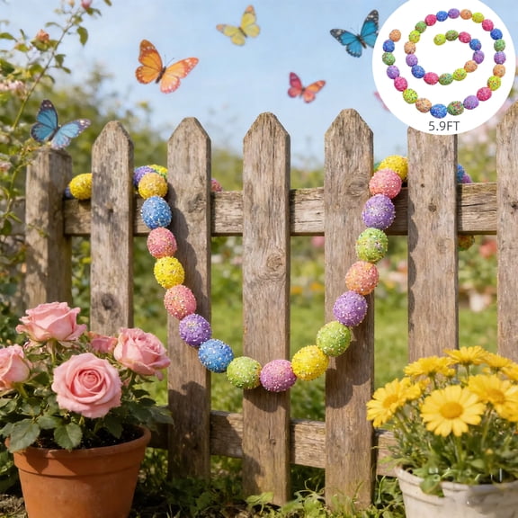 Moocorvic 5.9 FT Easter Garland Party Decorations, Colorful Easter Eggs Garlands Hanging Banners for Wall Fireplace Tiered Tray Farmhouse Decor