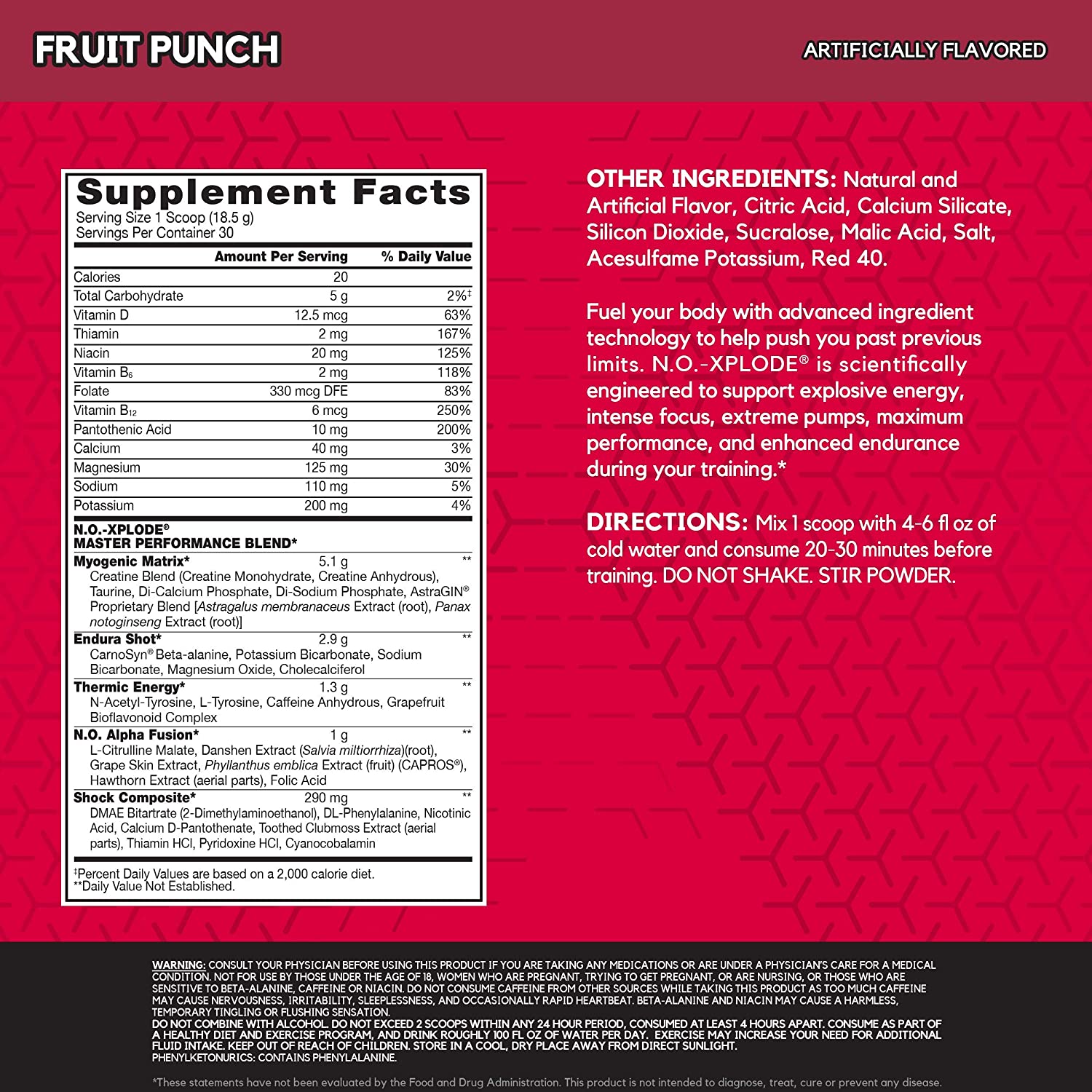 BSN N.O Xplode Pre-Workout Powder, Fruit Punch, 30 servings - image 3 of 5