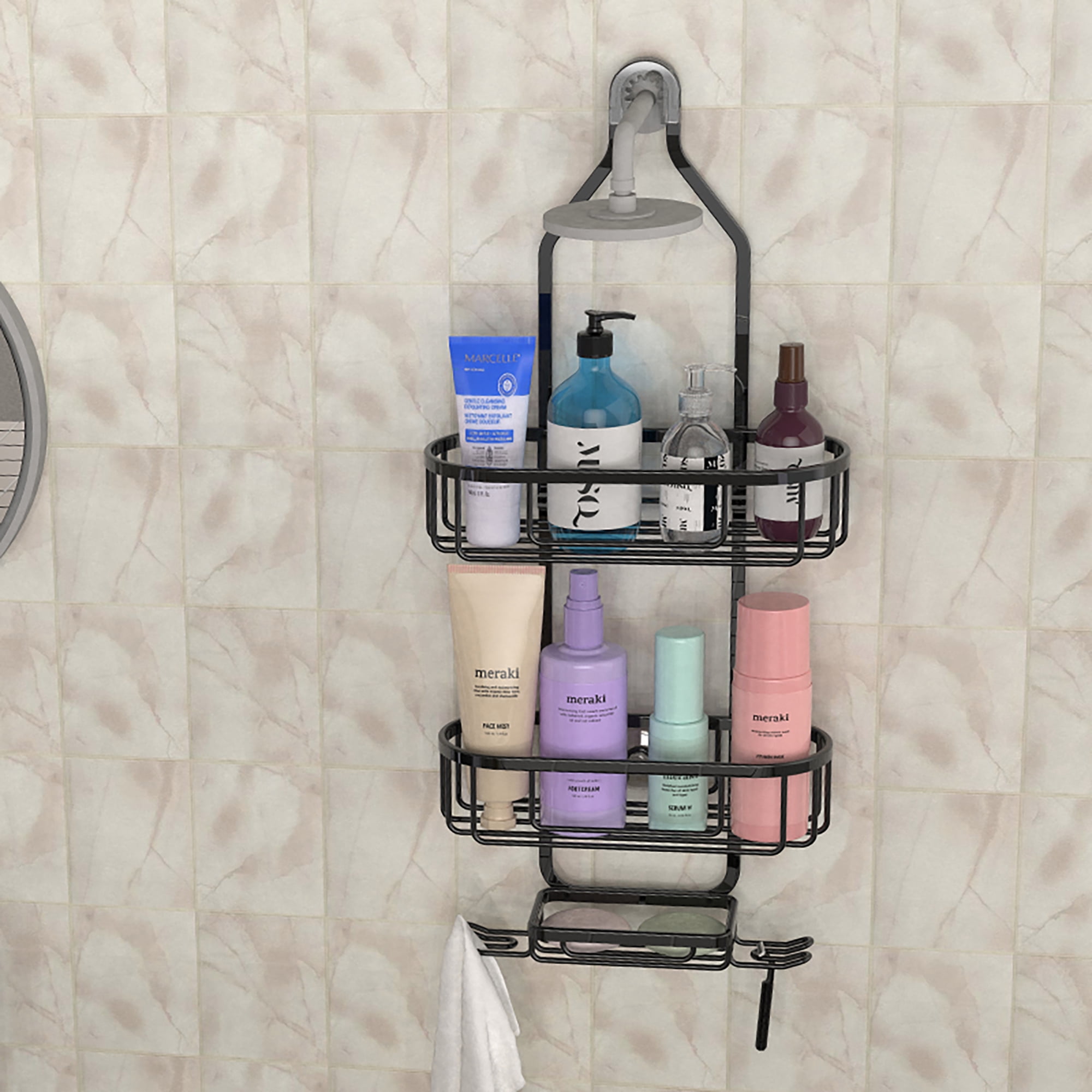 ULA Black Bathroom Shelf 30/40/50/60 cm Kitchen Wall Shelf Shower Holder  Storage Rack Towel Bar Robe Hooks Bathroom Accessories