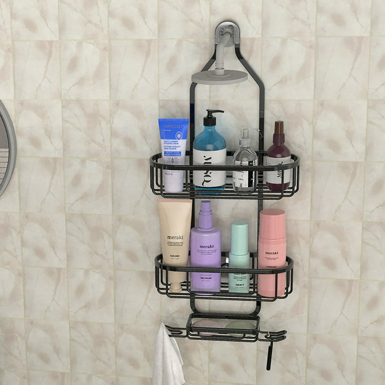 Lcool Bathroom Hanging Shower Caddy, Over Head Shower Organizer Hanging Basket Storage Shampoo Conditioner soap,with Hooks for Razor and Sponge