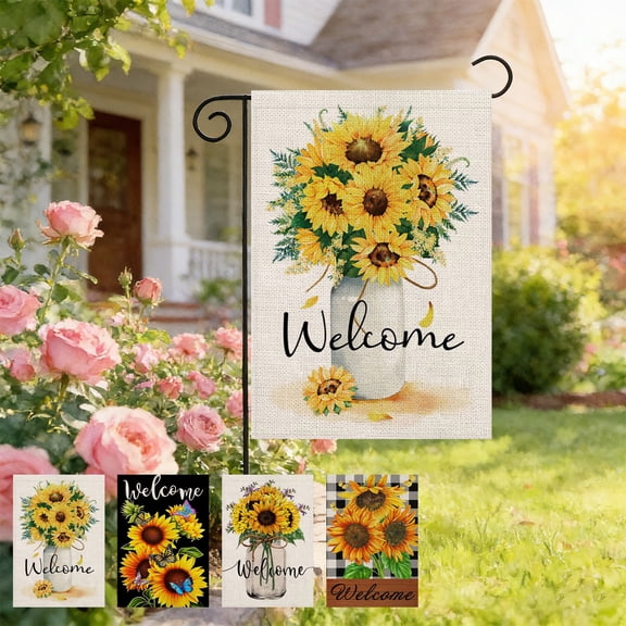 Nkmbld Garden Flag for Outside, Sunflower Double Sided Garden Flag Happy Spring Summer Decor Welcome Flag for Porch Patio Lawn Farmhouse Party Decor