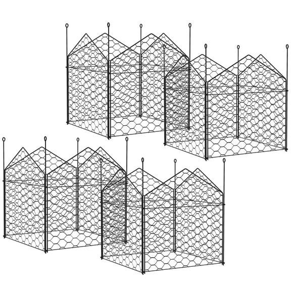 Garden Chicken Wire Cloche, 12" x 14" Plant Protectors from Animals, 4 Pack Metal Crop Cages to Keep Animals Out, Black