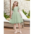 thumbnail image 4 of Oudiya Girls Tulle Dresses Puff Sleeve Bow Tie Back Spring Summer Party Holiday Dress for Kids 6-16, 4 of 7