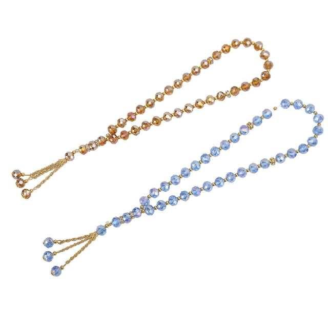2 Pack Mini Champagne Blue Prayer Beads, 33 Beads, Muslim Tasbih with Sapcer Beads, for Daily Decoration, Gift