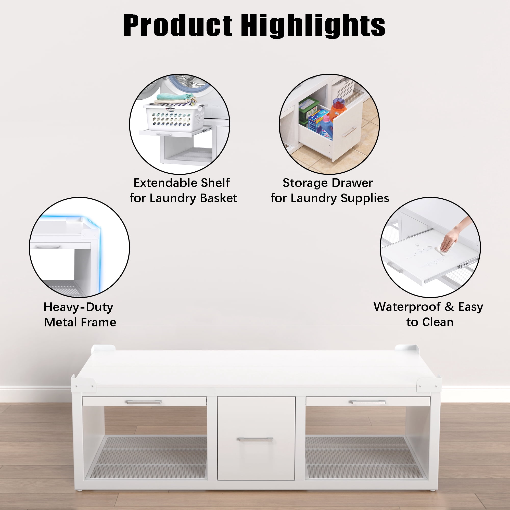 GDLF Washer and Dryer Pedestals, Universal Washer and Dryer Stand with Pull-Out Shelf