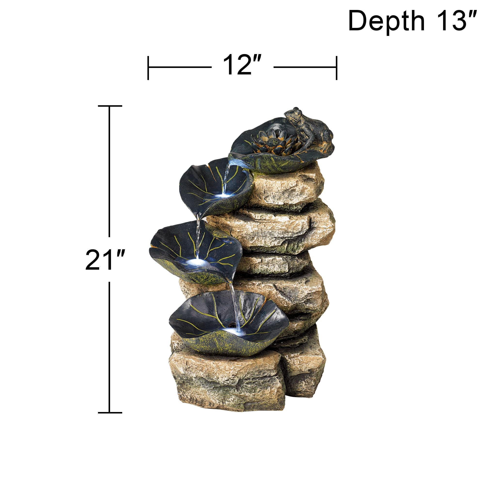 Frog and Four Lily Pad 21" High Large Rustic Indoor Outdoor Decor Faux Stone Floor Fountain with Light LED