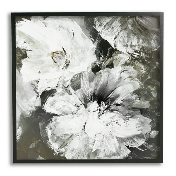 Stupell Industries Abstract White & Grey Flowers Botanical & Floral Painting Black Framed Art Print Wall Art, 12 x 12