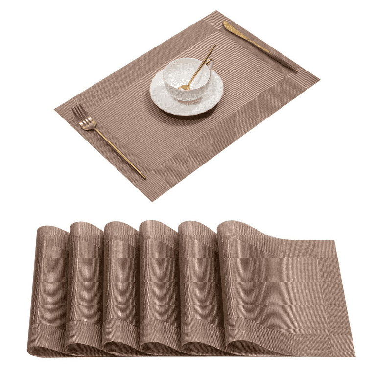 4 Pcs PVC Table Mats, Vinyl Non-Slip Woven Placemats for Dining Table,  Rectangle Vintage Placemat, Heat-Resistant Placemats Stain Resistant  Anti-Skid