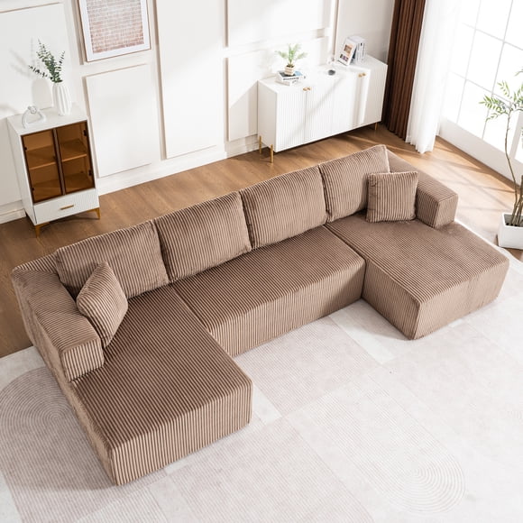 Canapé Nuage Modulaire en Forme de U, Fauteuil Inclinable Sans Cadre Compressé, Éponge à Haute Densité, Tissu en Velours Côtelé, Usage Multi-Pièces