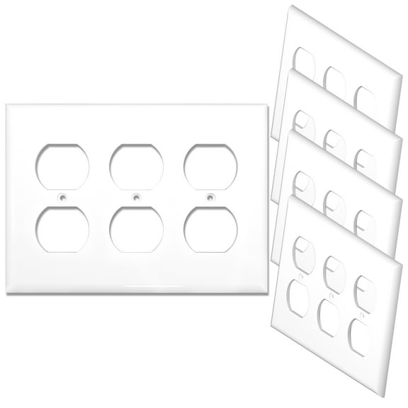 [5 Pack] NEU 3-Gang Duplex Receptacle Outlet Switch Cover Mid-Size Wall Plates, 6.5" x 4.75", Unbreakable Polycarbonate Thermoplastic, Glossy White