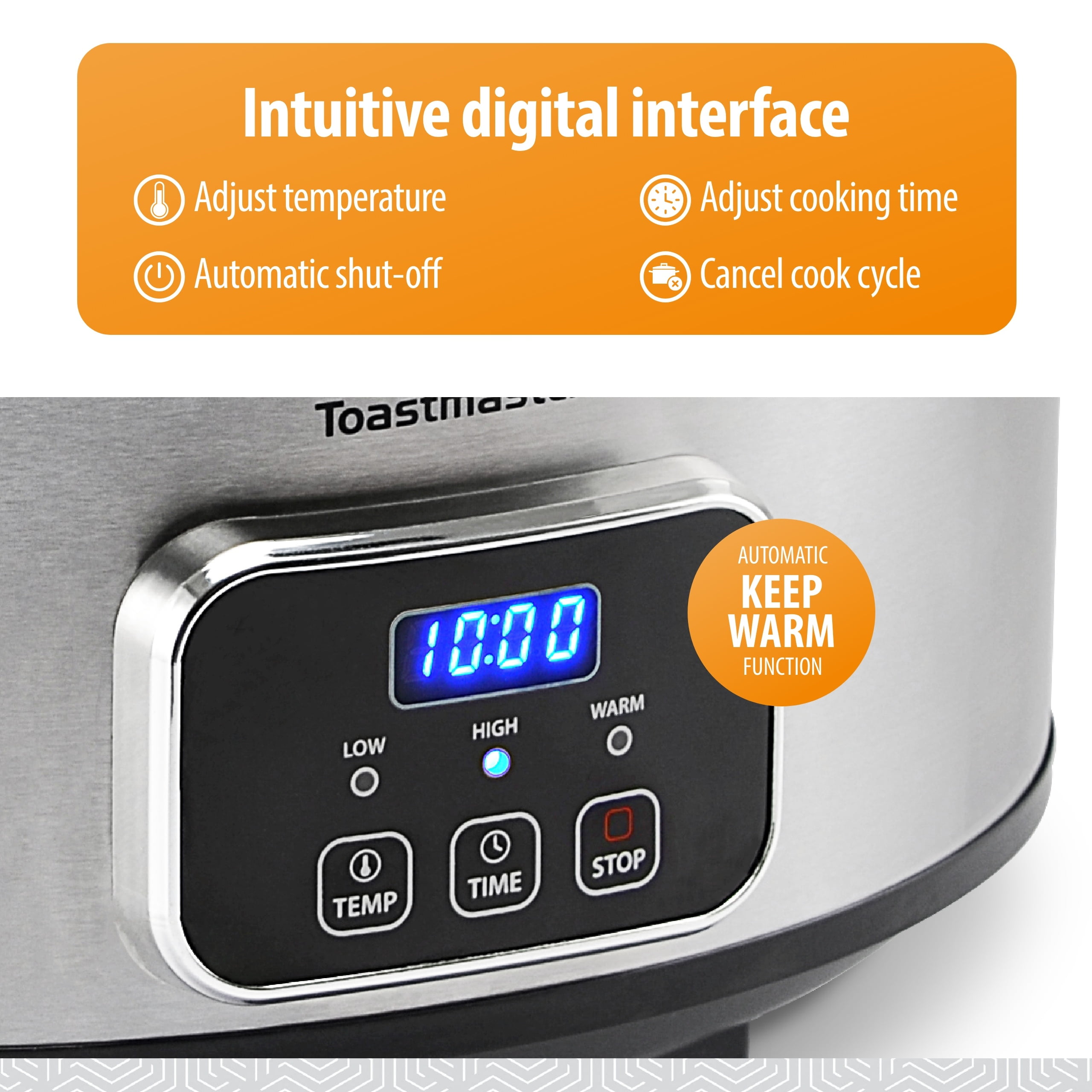 Toastmaster 4-Quart Digital Slow Cooker with Locking Lid, Stainless Steel