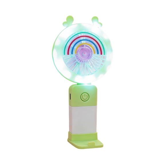 Jubipavy Cute Rainbow LED Handheld Fan, USB Rechargeable 3-Speed Portable Fan with Light Effects