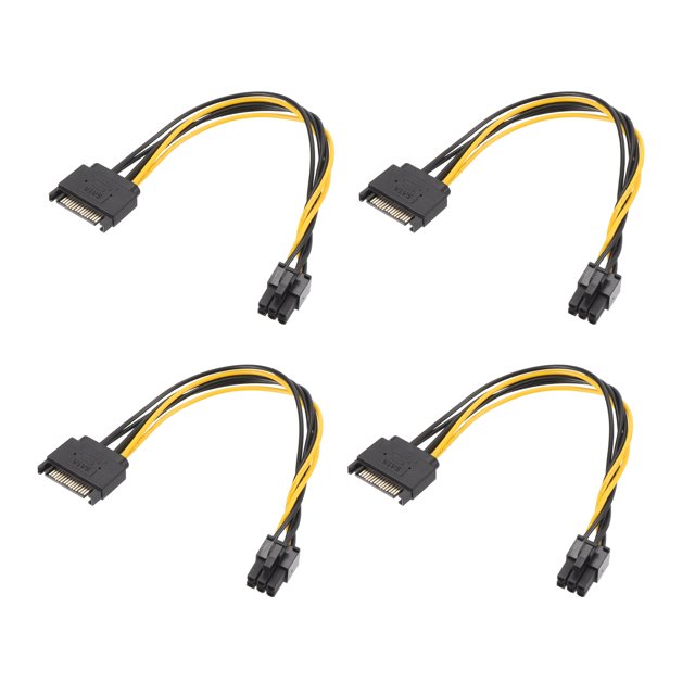 Unique Bargains 15 Pin to 6Pin Male Graphics Card Cable PCI Express Power Adapter Cable Converter 220mm/8.7 Inch, Pack of 4
