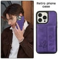 thumbnail image 5 of ELEHOLD for iPhone 13 Pro Case PU Leather 2-in-1 Multi-Functional with Magnetic Detachable Card Holder Leaf Pattern Drop Protection Shockproof Wallet Case Compatible with Mag Safe,purple, 5 of 9