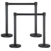 2PCS 6.5' Retractable Belt Stanchion Crowd Control Barrier Stanchion Rope Barrier,Black