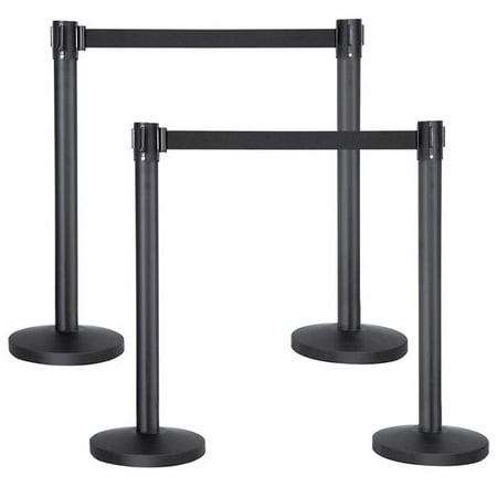 2PCS 6.5' Retractable Belt Stanchion Crowd Control Barrier Stanchion Rope Barrier,Black