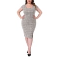 thumbnail image 1 of Vestido de tweed para mujer de tallas grandes Agnes Orinda, vestido lápiz midi vintage con cuello cuadrado, mangas cortas, abertura lateral y cremallera, 2X blanco, 1 of 6
