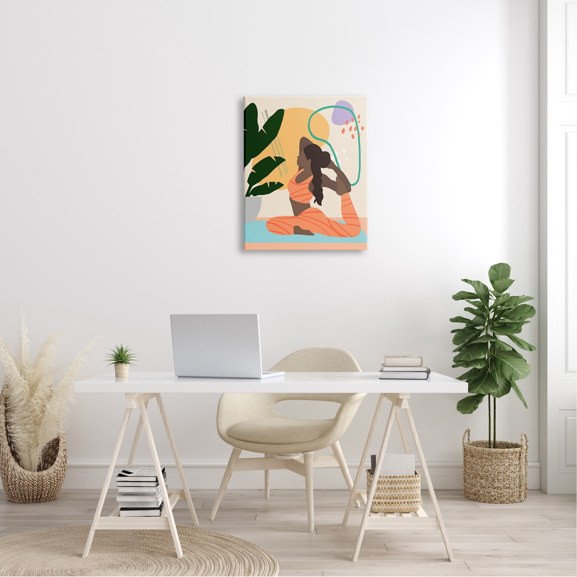 Stupell Industries Person Working Out Yoga Plant Modern Design Global Painting Gallery-Wrapped Canvas Print Wall Art, 24 x 30, Design by Annie Warren