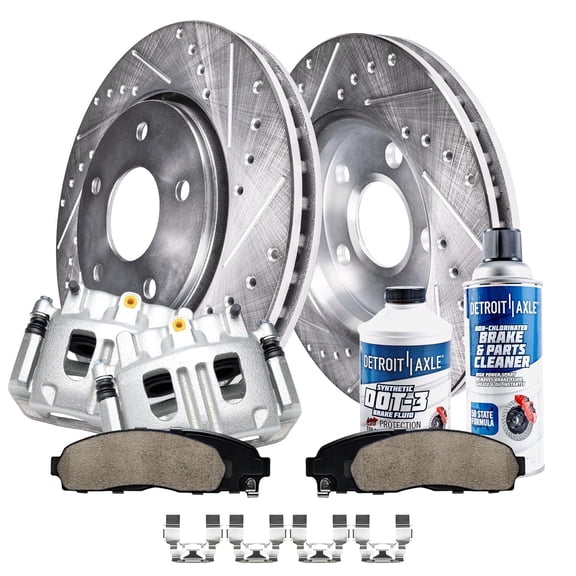 Detroit Axle - 4WD Front Brake Kit for 2003-2011 Ford Ranger, 2001-2002 Explorer Sport Trac, 2003-2009 B4000, Drilled and Slotted Brake Rotors Ceramic Brake Pads Brake Calipers Replacement