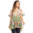 thumbnail image 5 of Sakkas Eli Women's Casual V neck Swing Ruffle Short Sleeve Top Blouse Tunic Floral - 586-White - S/M, 5 of 5