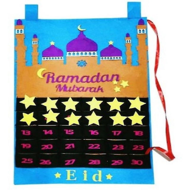 Decoraciones De Ramadán Para Regalos Para Niños Calendario De Adviento 30 Días Colgante Fieltro Cuenta Regresiva Ramadán Kareem Eid Musulmán Eid Mubarak Decoración, 2-azul,