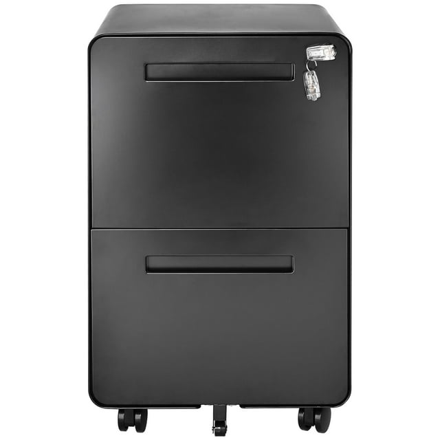 25.4" Deep 2-Drawer Steel Filing Cabinet with Lock and Wheels, Mobile Under Desk Vertical File Cabinet for Home Office, Fits A4/Legal/Letter-Sized Files, Round Edge