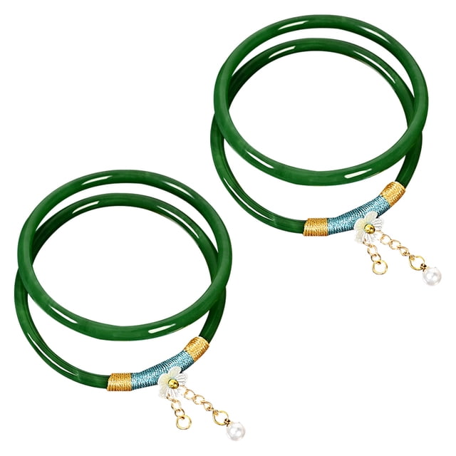 2 pares de brazaletes de cristal de estilo chino verde traje tradicional a juego con decoración de borlas pulseras para mujeres/niñas