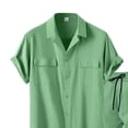 thumbnail image 4 of Fnnxeal Mens 2 Piece Outfit Matching Short Sleeve Button Down Shirt and Shorts Set 100% Cotton Green Camp Collar with Pockets Casual Summer Vacation,Size 3XL, 4 of 4