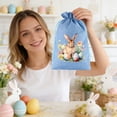thumbnail image 3 of ddioayh Easter DRaw-Texture-Detailstring Gift Bag Linen Fabric Watercolor Rabbits Egg Print Reusable Storage Pouch for Party Favors Holiday Candy Toys and Decoration, 3 of 6